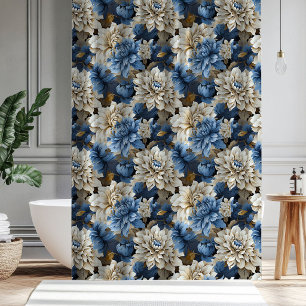 Rideau de douche élégant floral bleu ivoire chic