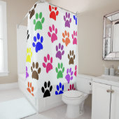 Rideau de douche Empreintes de pattes colorés (En situation)