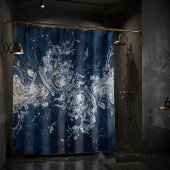 Rideau de douche en art fluide abstrait bleu marin