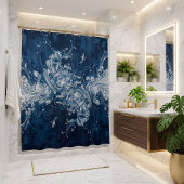 Rideau de douche en art fluide abstrait bleu marin