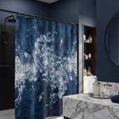 Rideau de douche en art fluide abstrait bleu marin