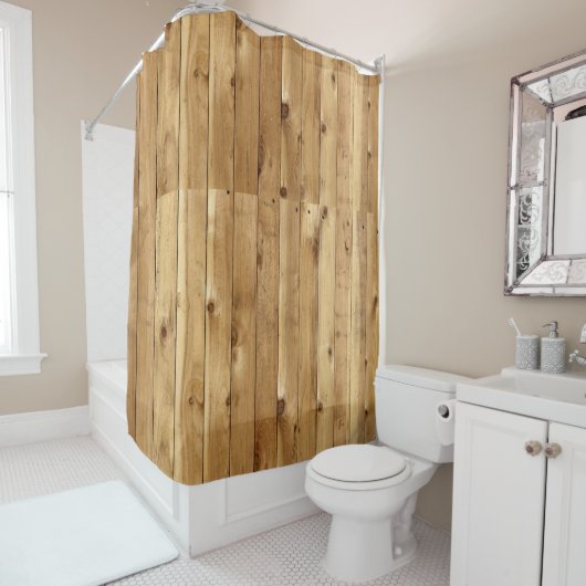 Rideau de douche en bois beige rustique (En situation)