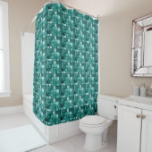 Rideau de douche en carrelage bleu (En situation)