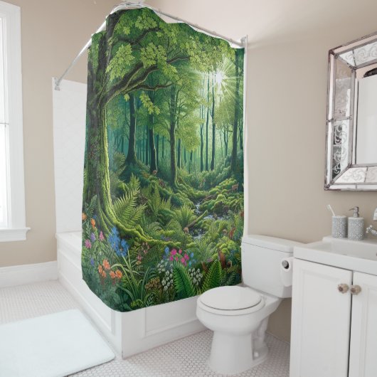 Rideau de douche en forêt enchantée (En situation)