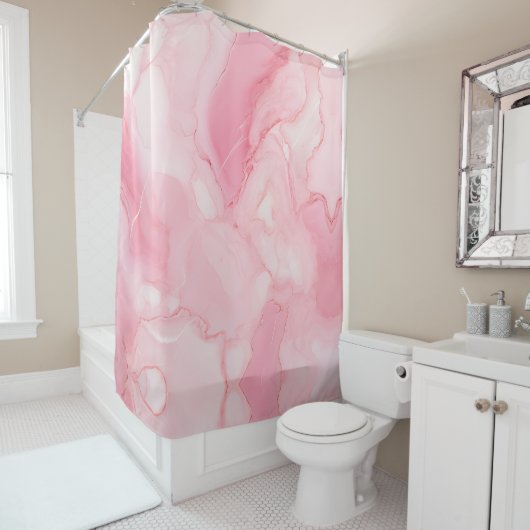 Rideau de douche en marbre rose moderne (En situation)