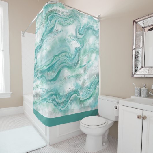 Rideau de douche en marbre turquoise (En situation)