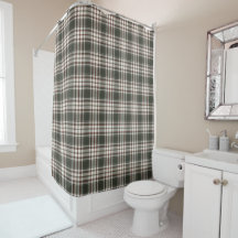 Rideau de douche en plaid vert foncé avec ivoire e