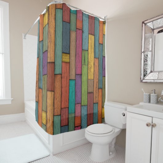 Rideau de douche en planches de bois (En situation)