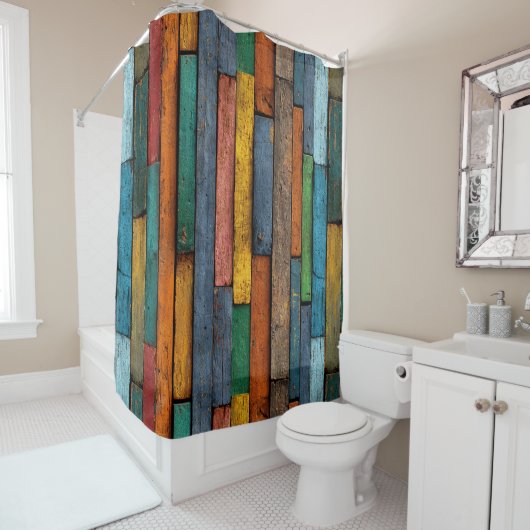 Rideau de douche en planches de bois (En situation)
