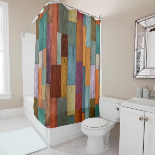 Rideau de douche en planches de bois (En situation)