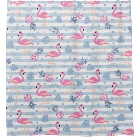 Rideau de douche Flamingo - Rose & Bleu (Devant)