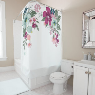 Rideau de douche Fleur tropicale sur blanc
