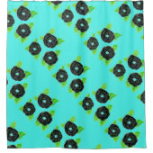 Rideau De Douche Fleur turquoise Et Noir (Devant)