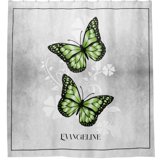 Rideau de douche fleurie à papillon vert (Devant)