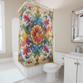 Rideau de douche Fleurs arc-en-ciel Broderie (En situation)