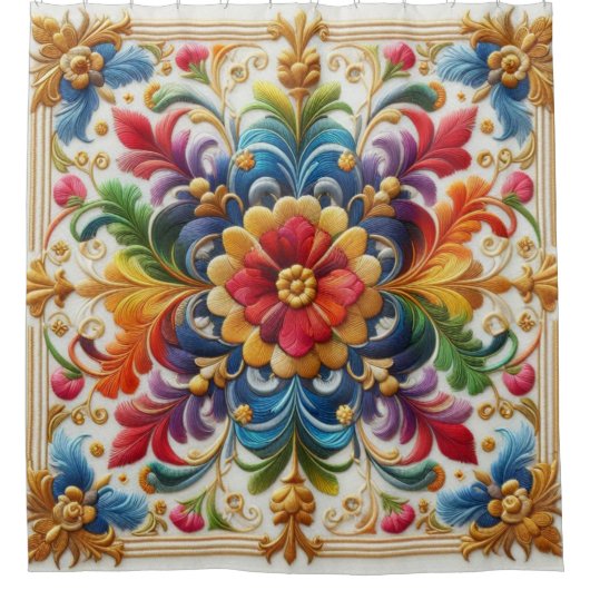 Rideau de douche Fleurs arc-en-ciel Broderie (Devant)