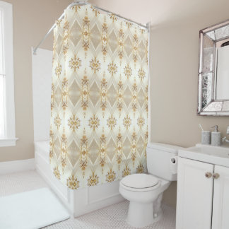 Rideau de douche Fleurs Blanches et Dorées