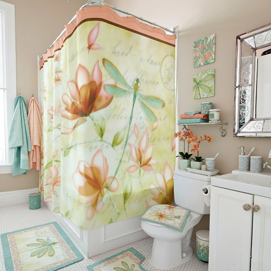 Rideau de douche fleurs et libellule