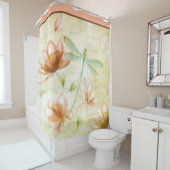 Rideau de douche fleurs et libellule (En situation)