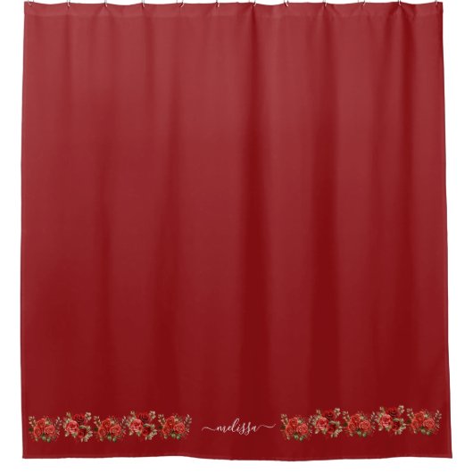 Rideau de douche Fleurs Florales Rouges en Bas (Devant)