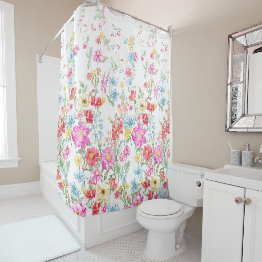 Rideau de douche Fleurs multicolores de printemps (En situation)