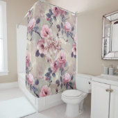 Rideau de douche Fleurs roses (En situation)