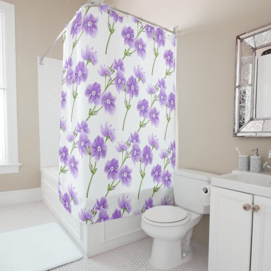 Rideau de douche-Fleurs sauvages violets (En situation)