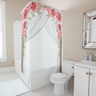Rideau de douche floral à arche de rose romantique