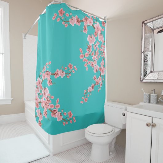 Rideau de douche floral aquarelle (En situation)