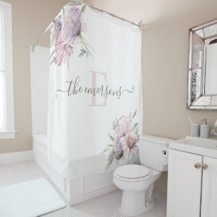 Rideau de douche floral aquarelle monogrammé