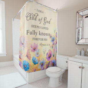 Rideau de douche floral avec verset biblique bohèm