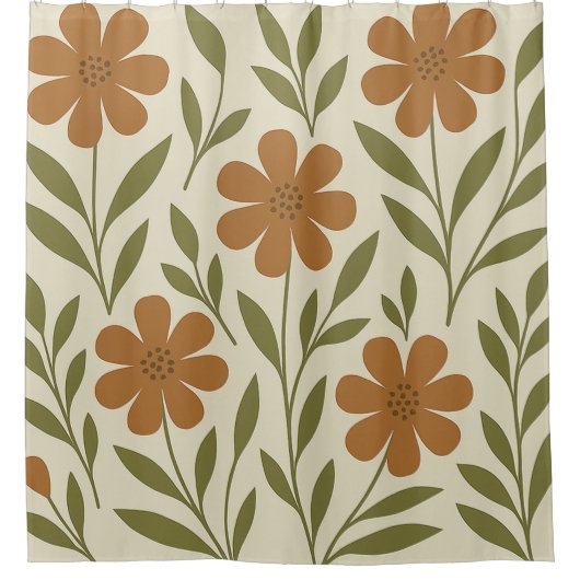 Rideau de douche floral beige et orange (Devant)