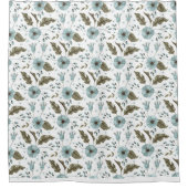 Rideau de douche floral bleu et vert Boho (Devant)