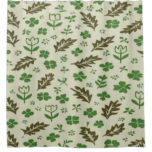 Rideau de douche floral crème et vert