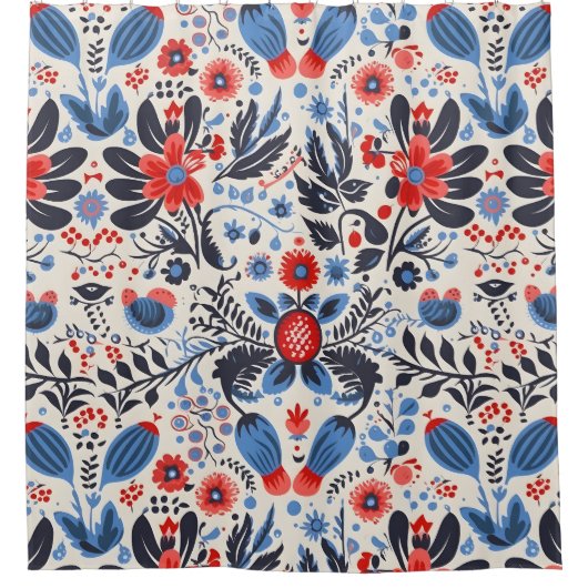 Rideau de douche floral d'art populaire clair (Devant)