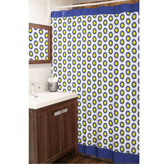 Rideau de douche floral jaune et bleu