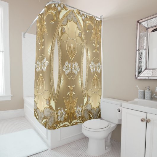 Rideau de douche Floral Or (En situation)