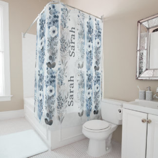 Rideau de douche floral personnalisé avec nom