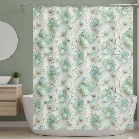 Rideau de douche floral vert