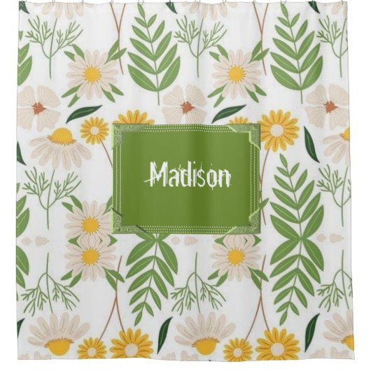 Rideau de douche Floral vert Monogramme (Devant)