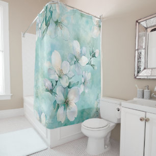 Rideau de douche floral vert sauge vintage