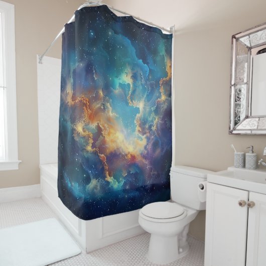 Rideau de douche Galaxie Cosmique (En situation)