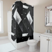 Rideau de douche géométrique noir et blanc Style 1 (En situation)