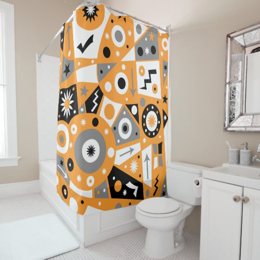 Rideau de douche géométrique orange Solidus (En situation)