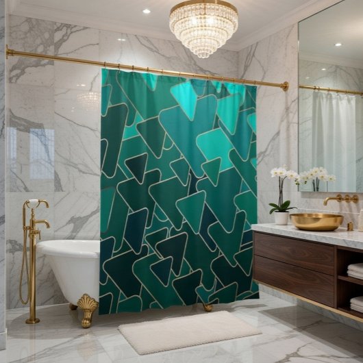 Rideau de douche géométrique sarcelle et or