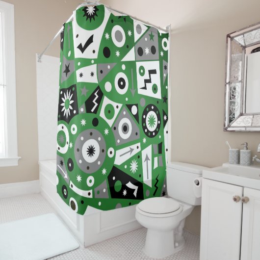 Rideau de douche géométrique Solidus vert (En situation)