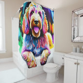 Rideau de douche Goldendoodle "Happy Dog" (En situation)