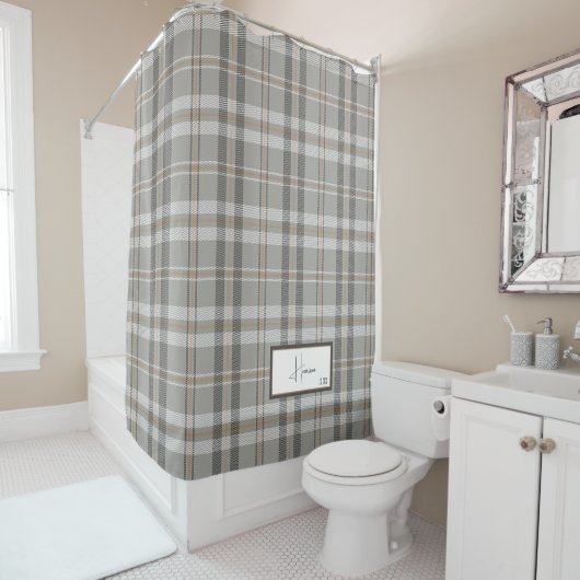 Rideau de douche gris Cloud Plaid moderne (En situation)