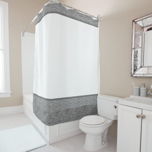 Rideau de douche gris et blanc (En situation)