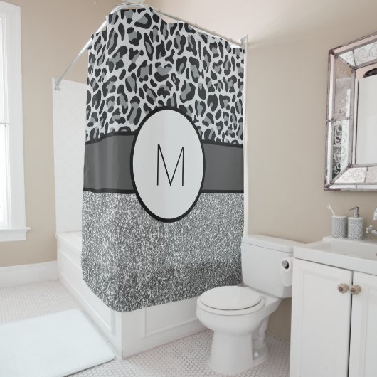 Rideau de douche Gris Monogramme Rideaux de Bain (En situation)